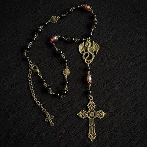 Whimsigoth Dragon Rosary Necklace